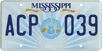 MS license plate ACP039