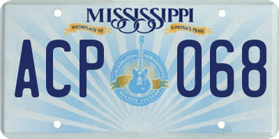 MS license plate ACP068