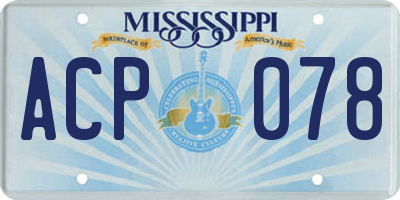 MS license plate ACP078