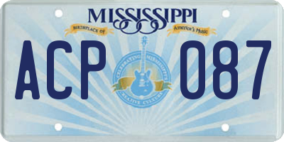 MS license plate ACP087