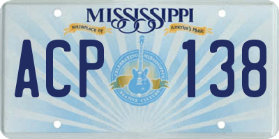 MS license plate ACP138