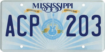 MS license plate ACP203