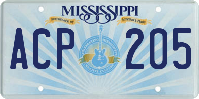 MS license plate ACP205