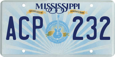 MS license plate ACP232