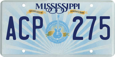 MS license plate ACP275