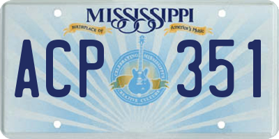 MS license plate ACP351