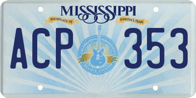 MS license plate ACP353