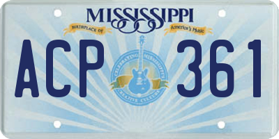 MS license plate ACP361