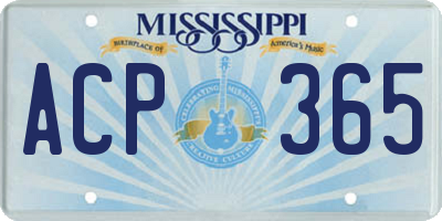 MS license plate ACP365