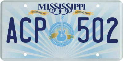 MS license plate ACP502