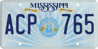 MS license plate ACP765
