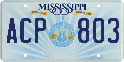 MS license plate ACP803