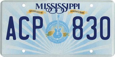 MS license plate ACP830
