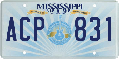 MS license plate ACP831