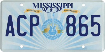 MS license plate ACP865