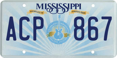 MS license plate ACP867