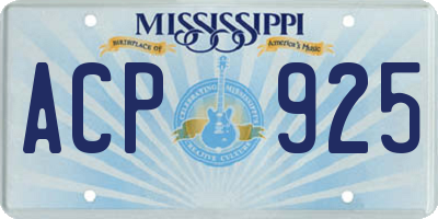 MS license plate ACP925