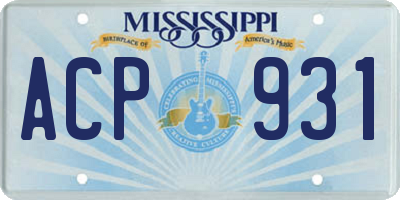 MS license plate ACP931