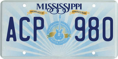 MS license plate ACP980