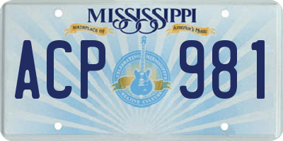 MS license plate ACP981