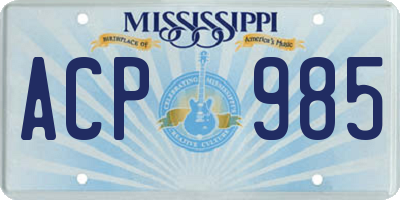 MS license plate ACP985