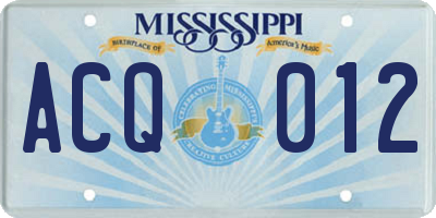 MS license plate ACQ012