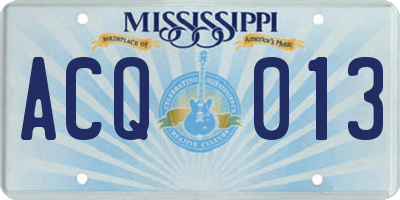 MS license plate ACQ013
