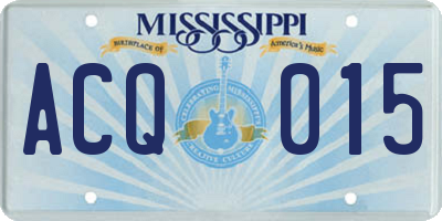 MS license plate ACQ015