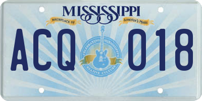 MS license plate ACQ018