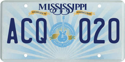 MS license plate ACQ020