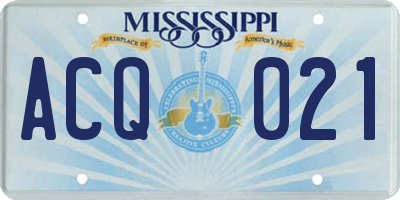 MS license plate ACQ021