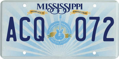 MS license plate ACQ072