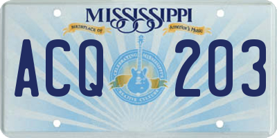 MS license plate ACQ203