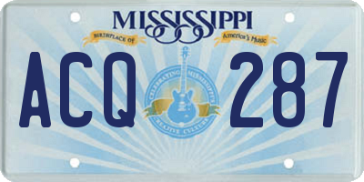 MS license plate ACQ287