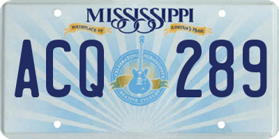 MS license plate ACQ289