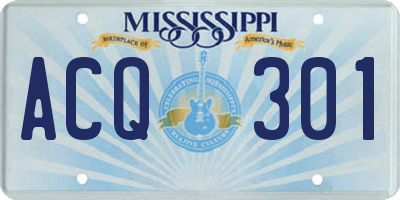 MS license plate ACQ301