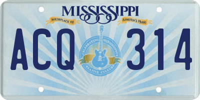 MS license plate ACQ314