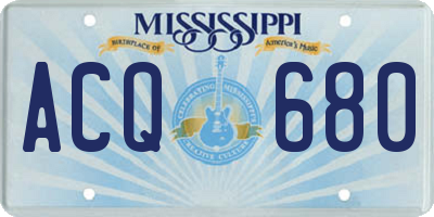 MS license plate ACQ680