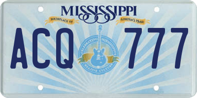 MS license plate ACQ777