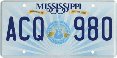 MS license plate ACQ980