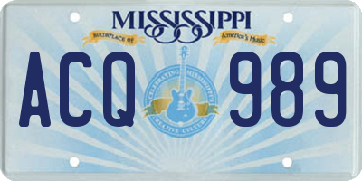 MS license plate ACQ989