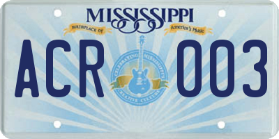 MS license plate ACR003