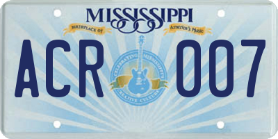 MS license plate ACR007
