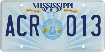 MS license plate ACR013