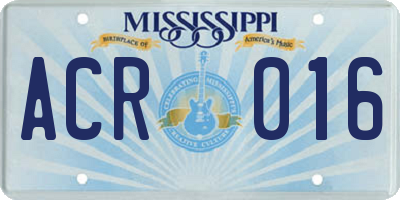 MS license plate ACR016