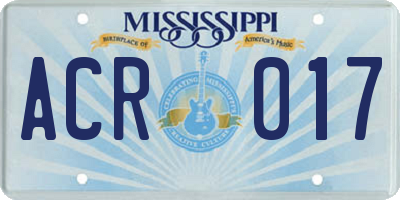 MS license plate ACR017