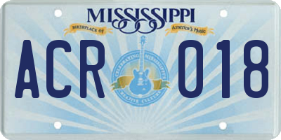 MS license plate ACR018