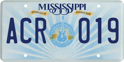 MS license plate ACR019