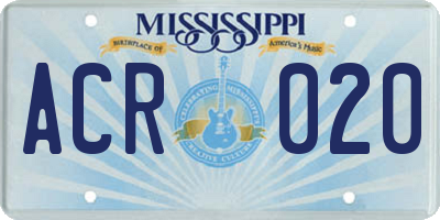 MS license plate ACR020