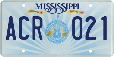 MS license plate ACR021